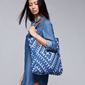 Canvas Tapestry Tote bag blue white . and white blue shoulder bag medium bag